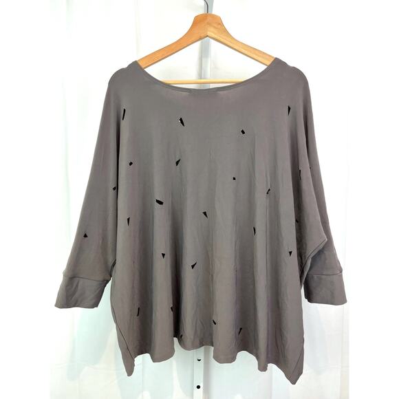SYMPLI Canada Gray 10 Triangle Cutout Top Dolman 3/4 Sleeve Wide Neck Stretch - Picture 2 of 9